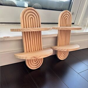 NEW SET OF 2 Natural Wood Wall Shelves - Decorative Arched Design Double Shelf